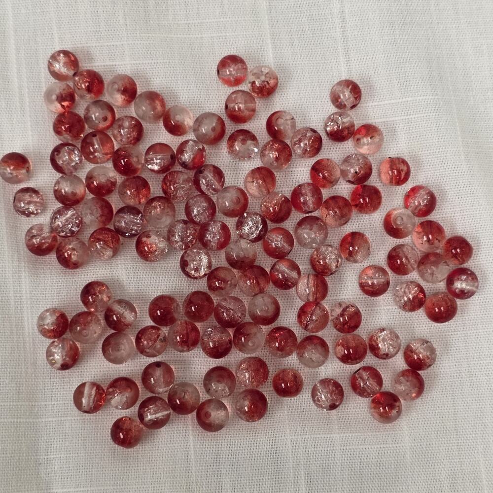 Red Clear Crackle Glass Round Bead Lot Loose Jewelry Making Supplies